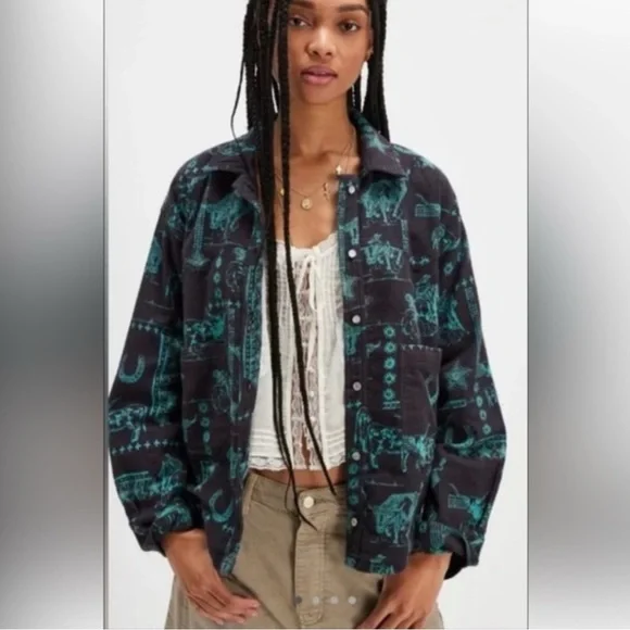 Free People We the Free Calico Flannel Oversized Small NWT - Picture 1 of 6